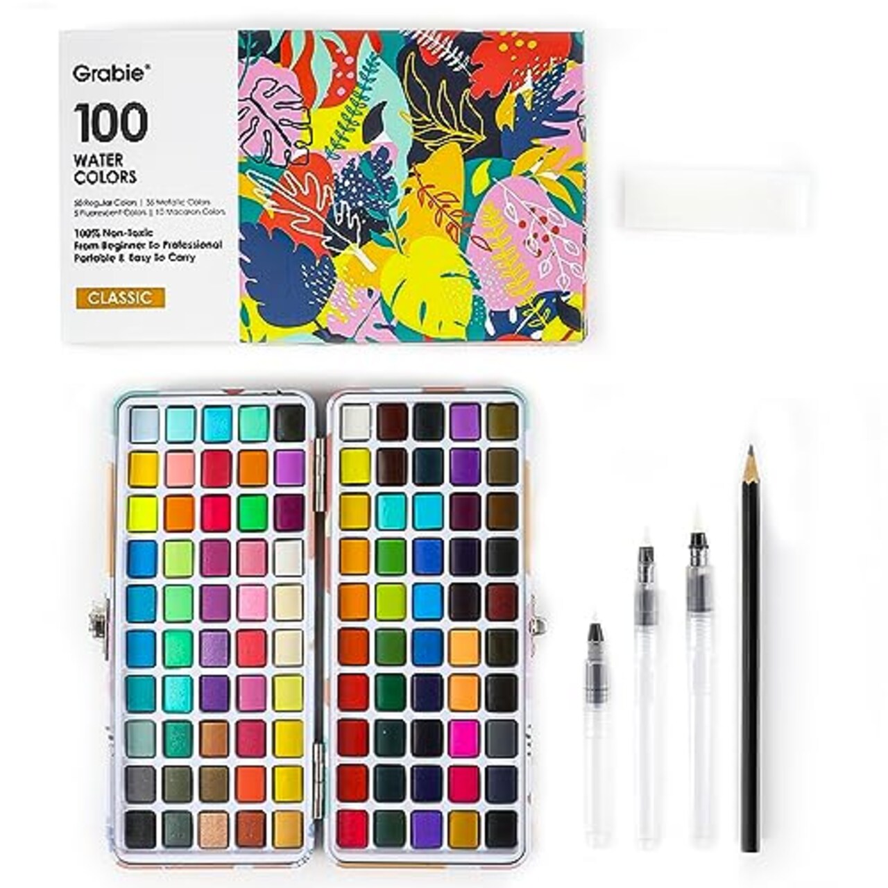 Grabie Watercolor Paint Set, 100 Colors Painting with Water Brush